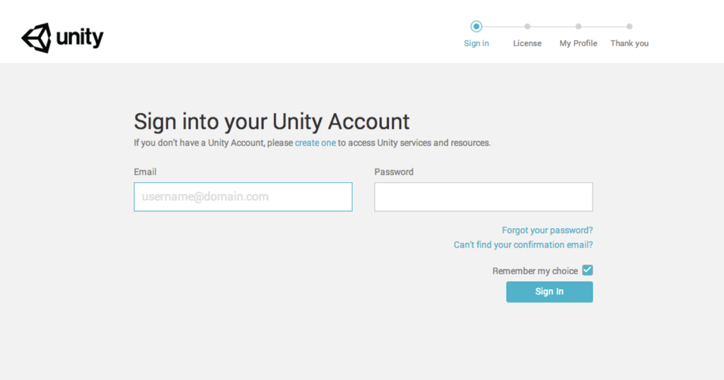 sign in unity account