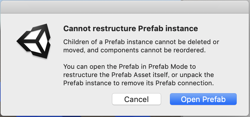 cannot restructure prefab instance