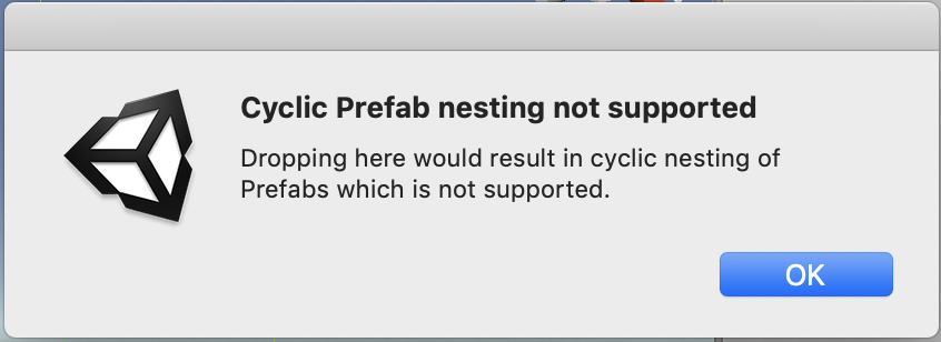 dialog cyclic prefab nesting