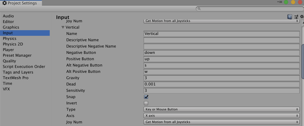 project settings input vertical positive button