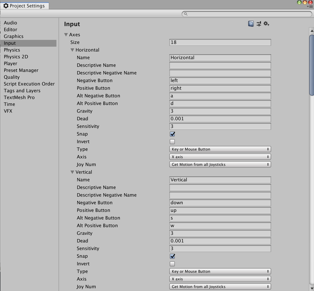 project settings input