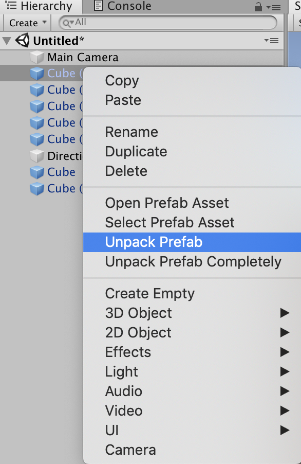 unpack prefab