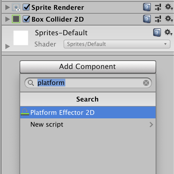 add component platform effector 2d