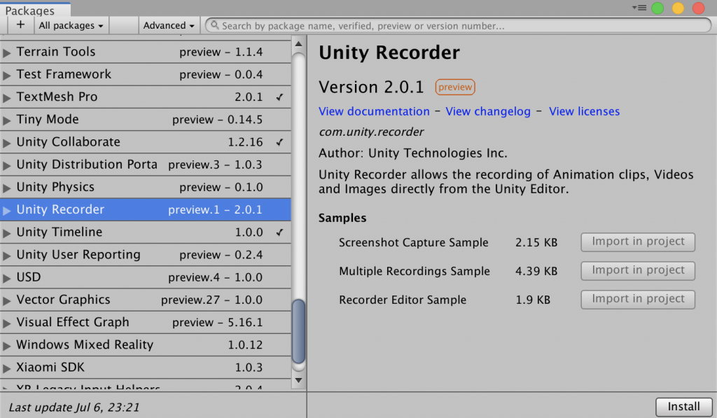 unity recorder package