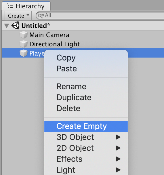 create empty game object