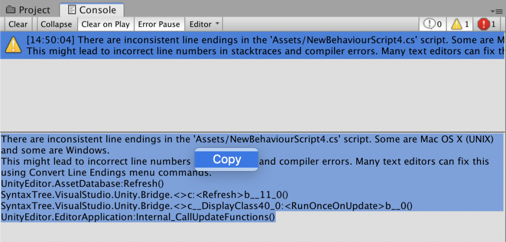 unity error log copy